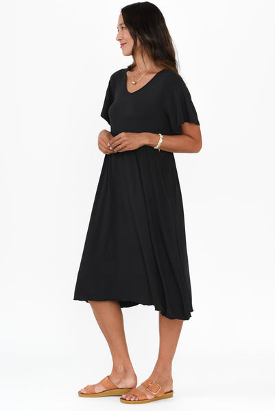 Donna Black Stripe Gathered Dress