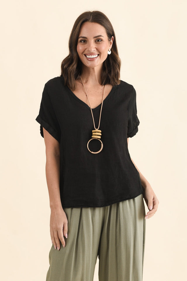 Dorian Black Linen Cotton Top,Lifestyle