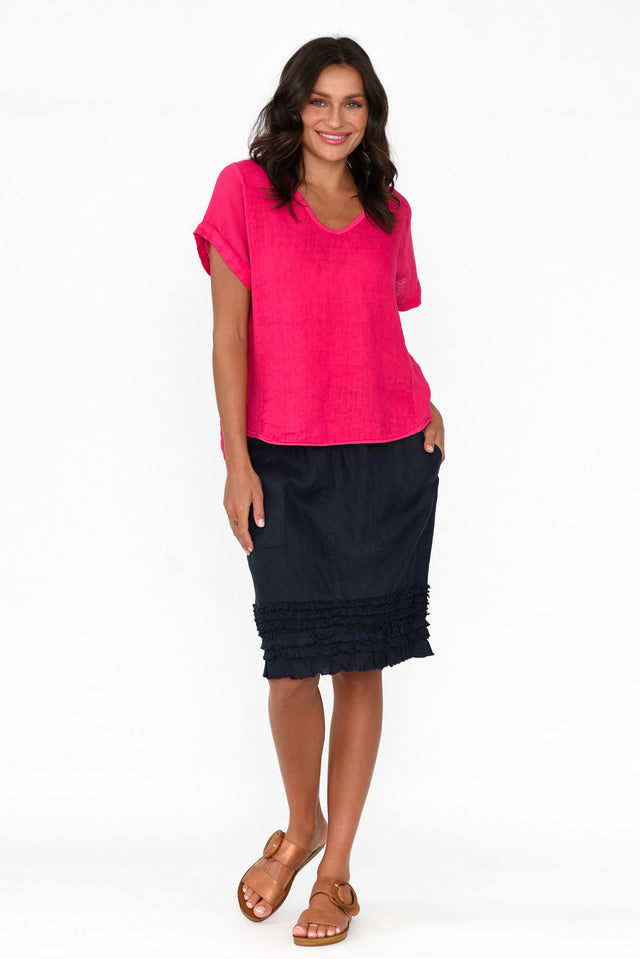 Dorian Hot Pink Linen Cotton Top,Brunette model,alt text|model:Brontie image 4