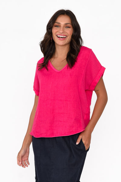 Dorian Hot Pink Linen Cotton Top