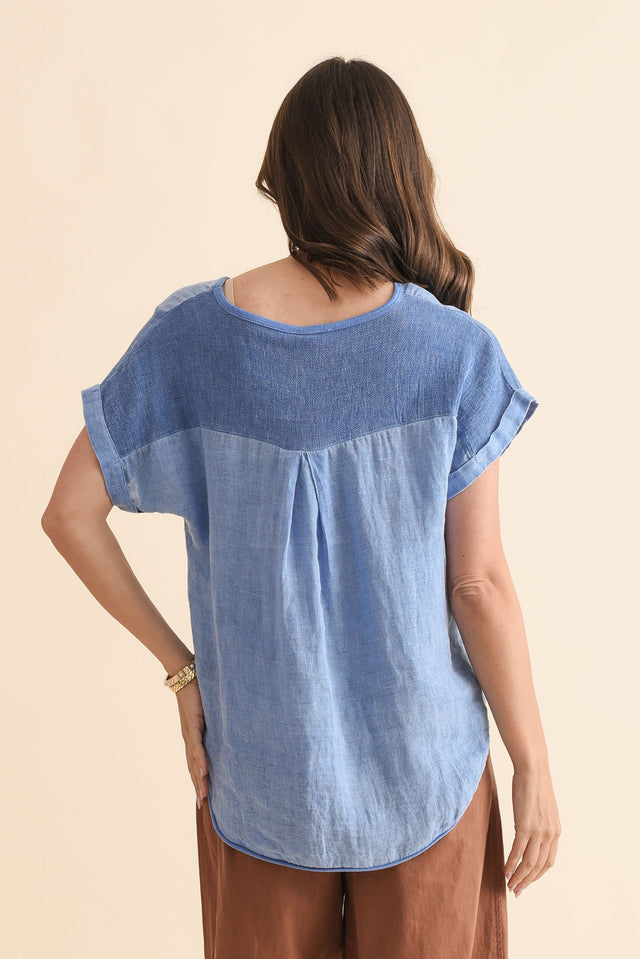 Dorian Steel Linen Cotton Top,Back,Brunette model,alt text|model:MJ image 5