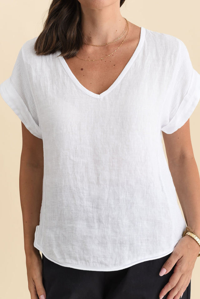 Dorian White Linen Cotton Top,Brunette model,alt text|model:MJ image 8