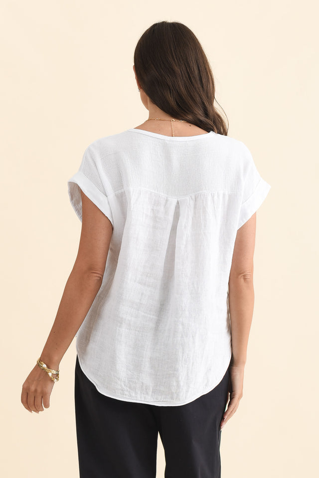 Dorian White Linen Cotton Top,Brunette model,alt text|model:MJ image 7