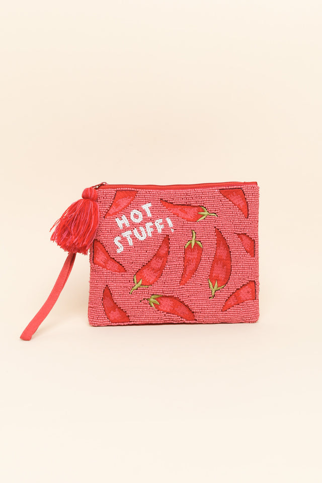 Dulce Hot Pink Chilli Beaded Clutch image 1