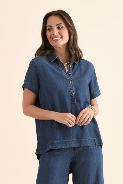 Dune Dark Denim Button Top