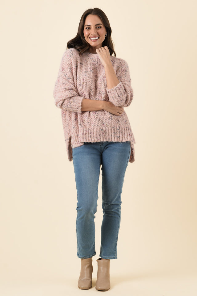 Dunham Pale Pink Speckle Knit Jumper,Brunette model,alt text|model:MJ image 7
