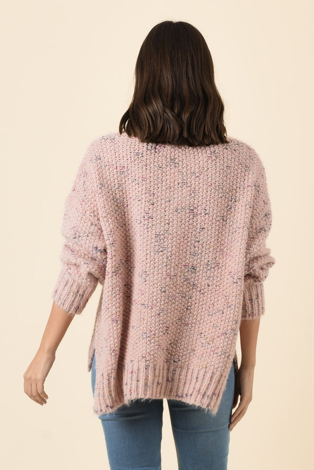 Dunham Pale Pink Speckle Knit Jumper,Brunette model,alt text|model:MJ image 5
