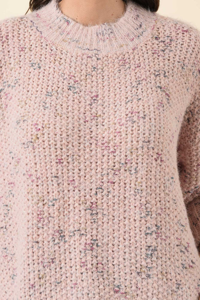 Dunham Pale Pink Speckle Knit Jumper,Brunette model,alt text|model:MJ image 6