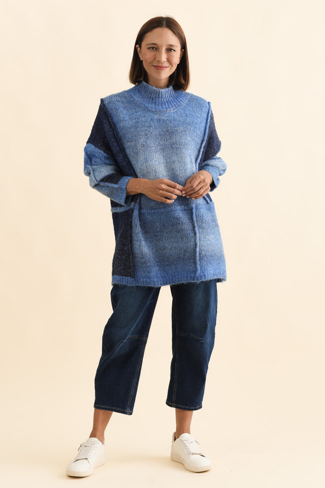 Eclipse Blue Splice Knit Jumper,Brunette model,alt text|model:Cara image 7