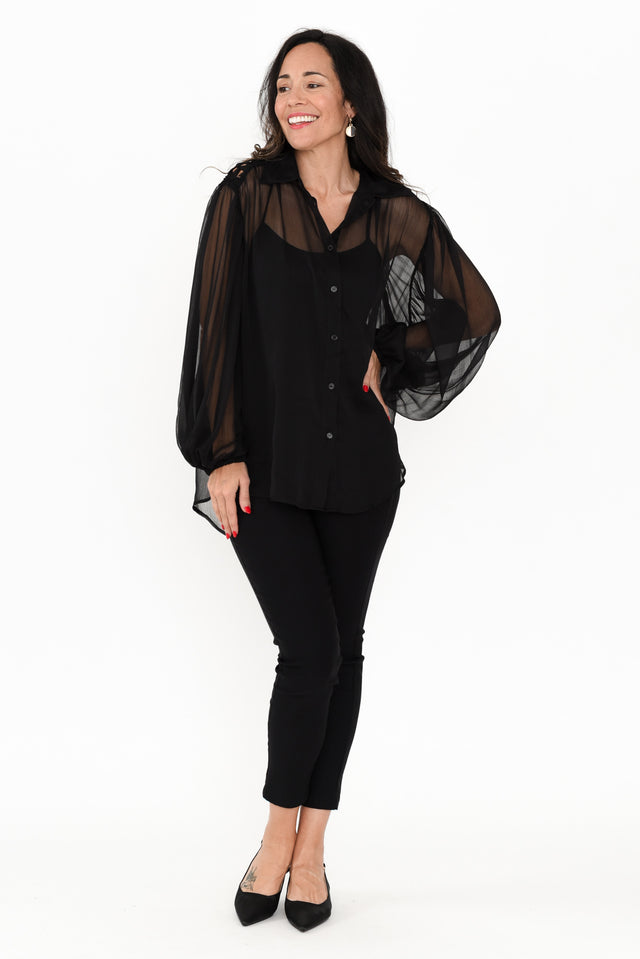 Eden Black Collared Shirt,Brunette model,alt text|model:Nicole image 8