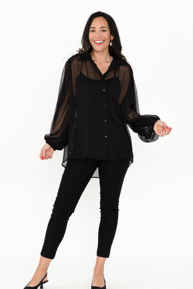 Eden Black Collared Shirt,Brunette model,alt text|model:Nicole image 4