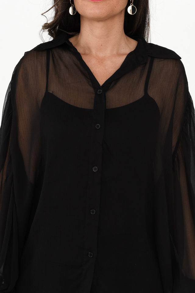 Eden Black Collared Shirt,Brunette model,alt text|model:Nicole image 7