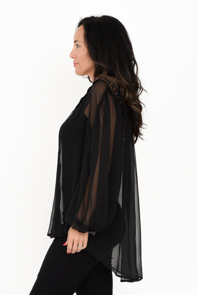 Eden Black Collared Shirt,Brunette model,alt text|model:Nicole image 5
