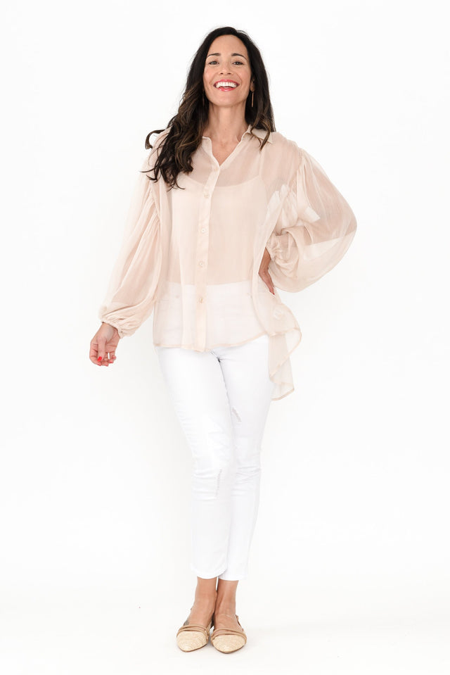 Eden Cream Collared Shirt,Brunette model,alt text|model:Nicole image 8