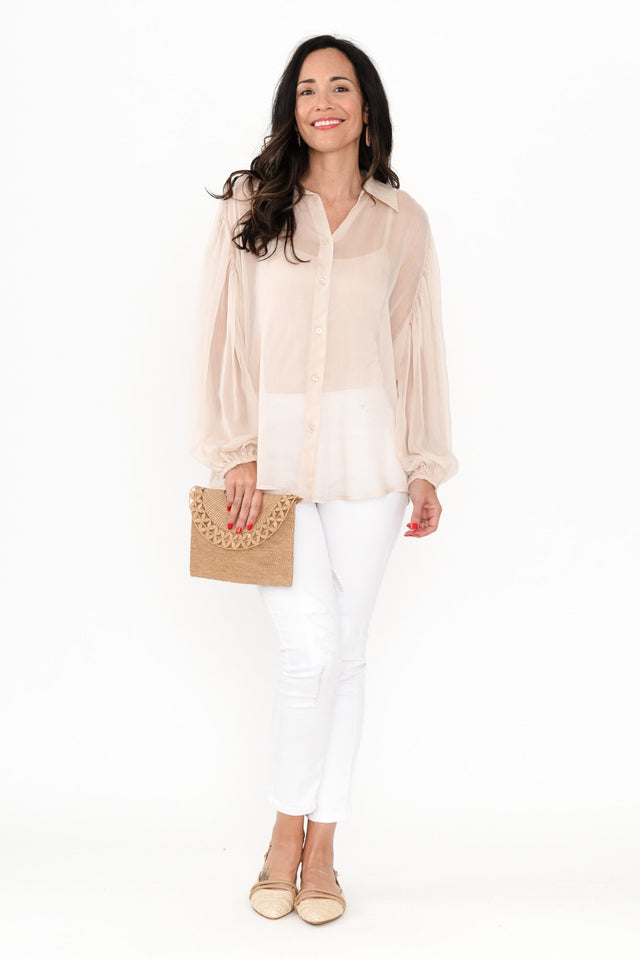 Eden Cream Collared Shirt,Brunette model,alt text|model:Nicole image 4
