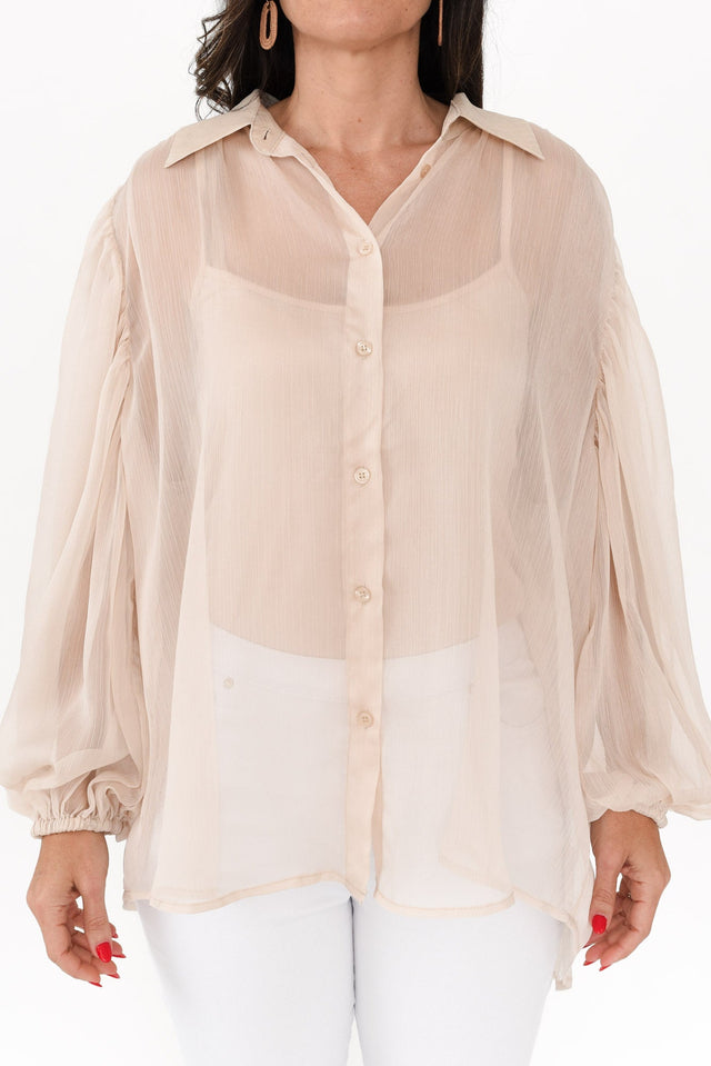 Eden Cream Collared Shirt,Brunette model,alt text|model:Nicole image 7
