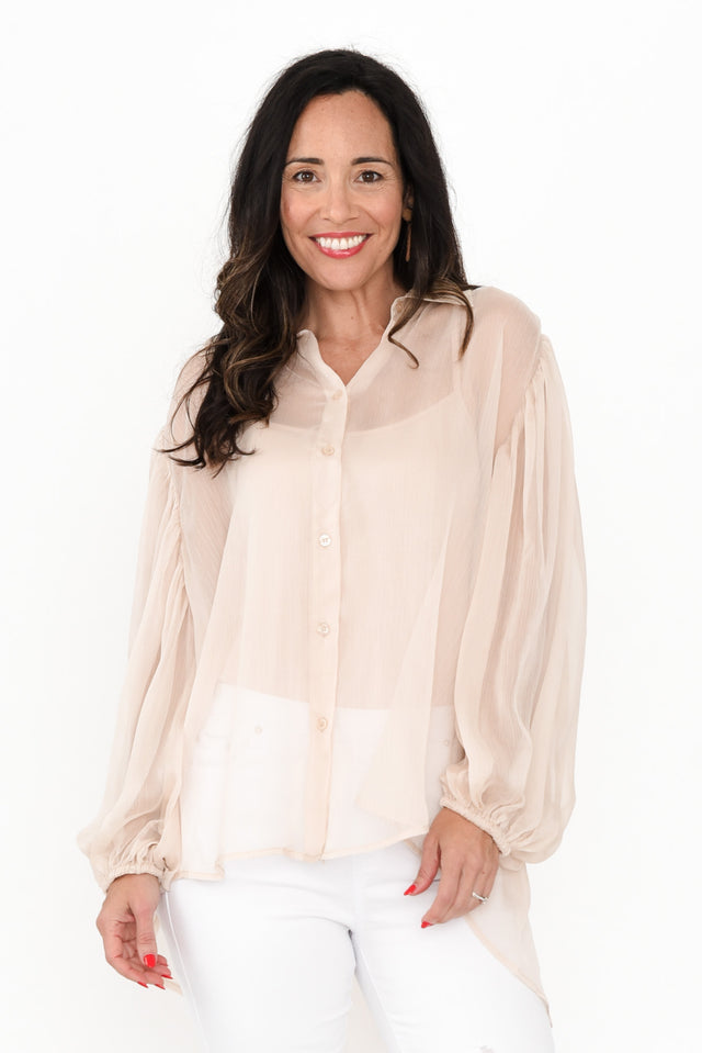 Eden Cream Collared Shirt,Brunette model,alt text|model:Nicole