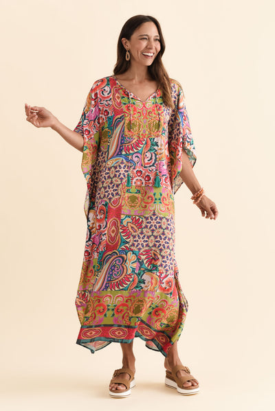 Elara Orange Mosaic Kaftan