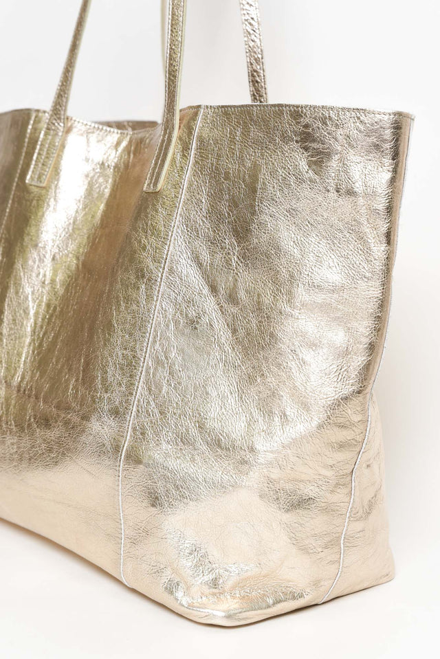 Elara Champagne Metallic Tote Bag