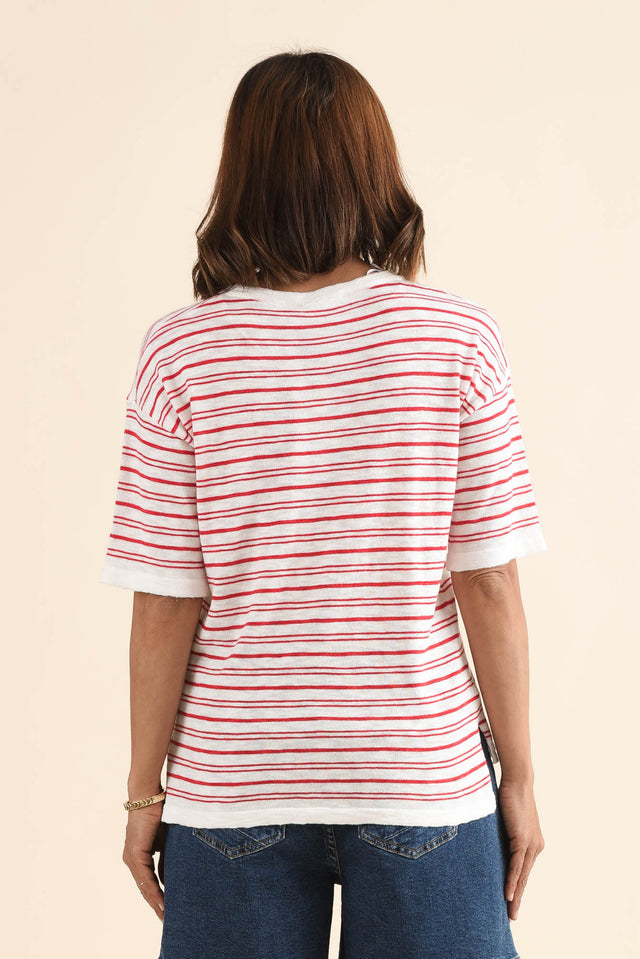 Eleni Red Stripe Knit Tee,Back,Brunette model,alt text|model:Cara image 4