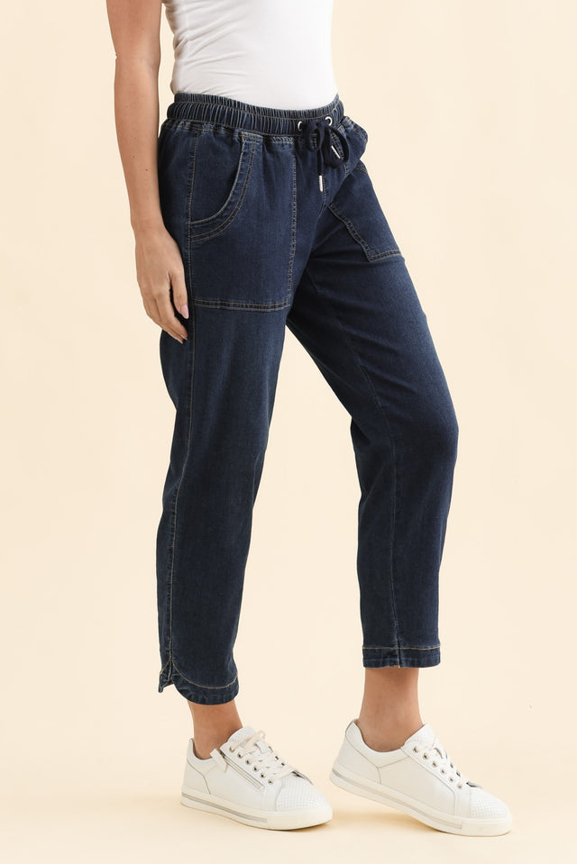 Eliana Dark Blue Denim Stretch Jeans,Brunette model,alt text|model:MJ image 5