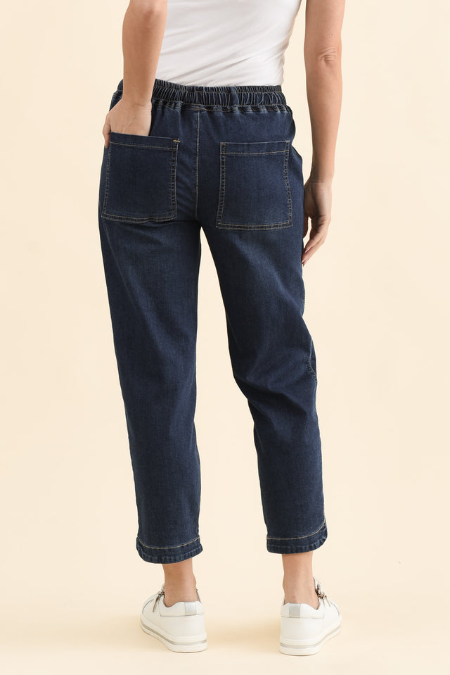 Eliana Dark Blue Denim Stretch Jeans,Brunette model,alt text|model:MJ image 6