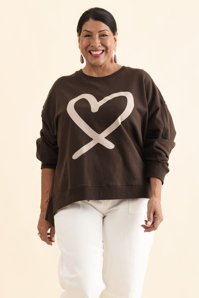 Elin Chocolate Heart Cotton Sweatshirt