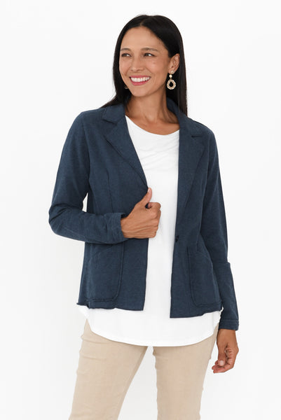 Elissa Navy Cotton Blazer Blue Bungalow AU