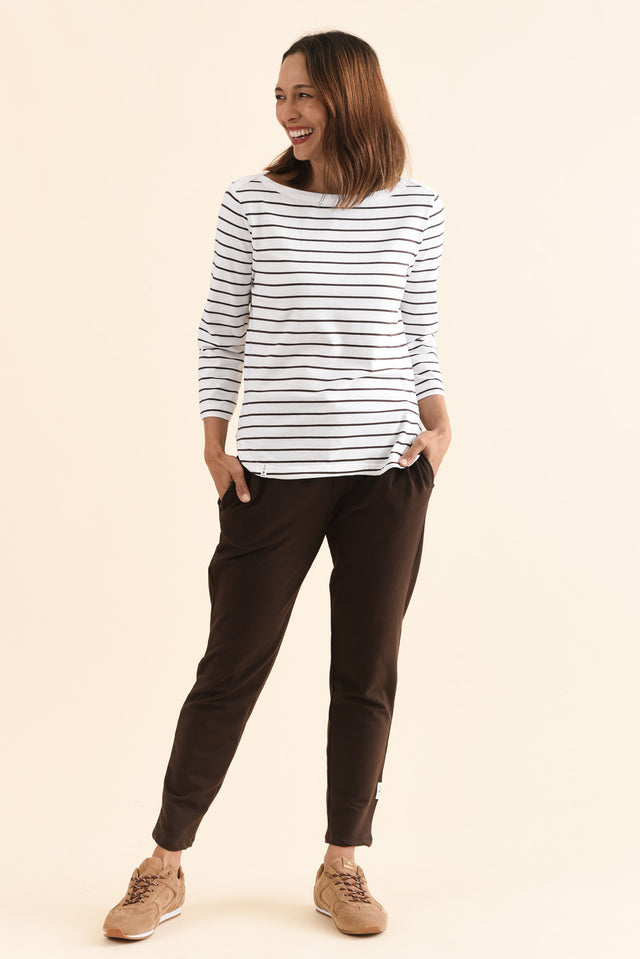 Eliza Chocolate Stripe Cotton Boatneck Tee image 2