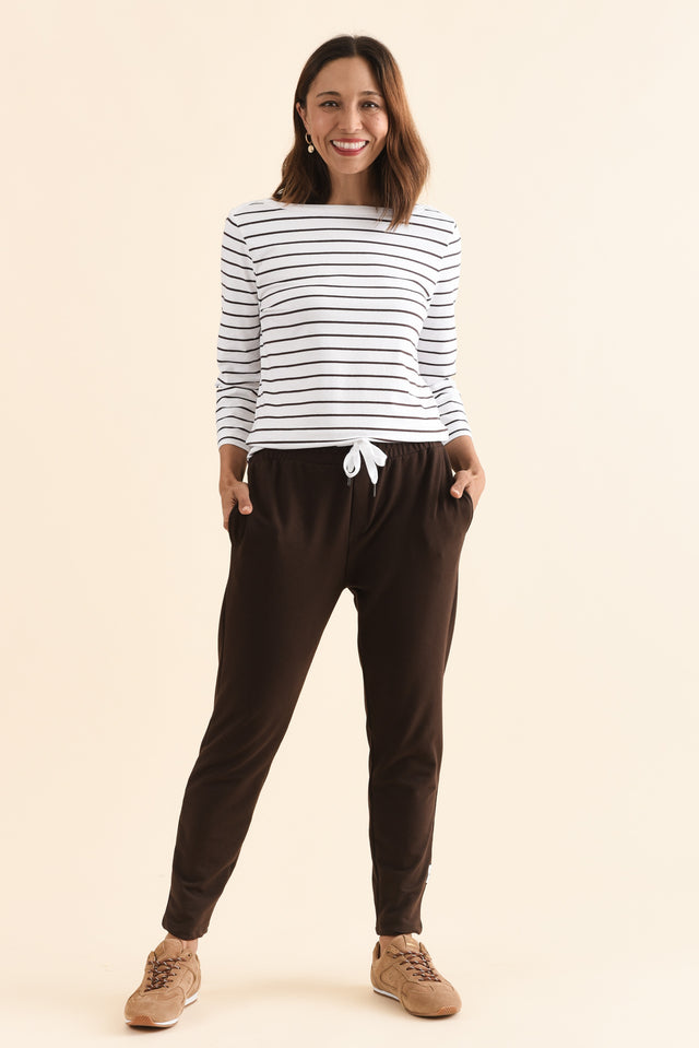 Eliza Chocolate Stripe Cotton Boatneck Tee image 6