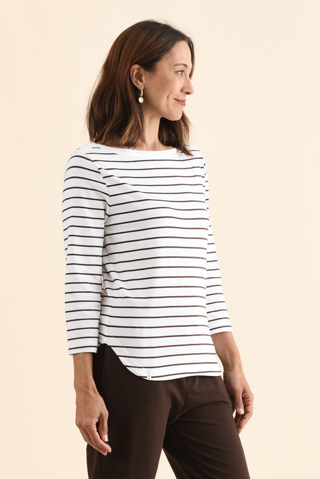 Eliza Chocolate Stripe Cotton Boatneck Tee image 3