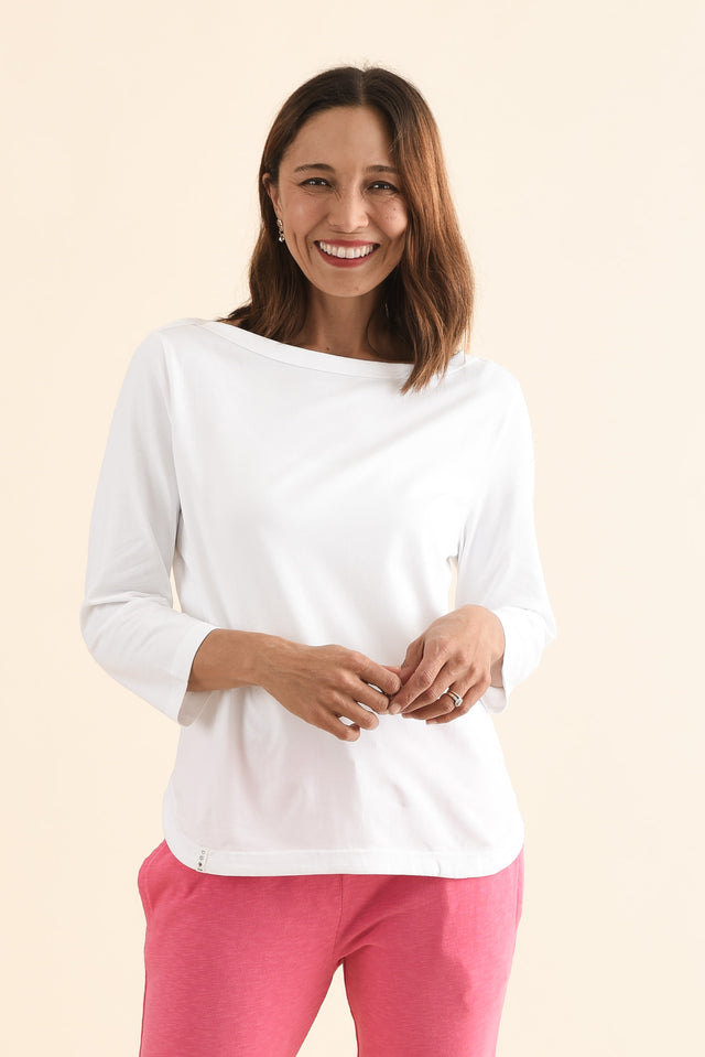Eliza White Cotton Boatneck Tee image 1
