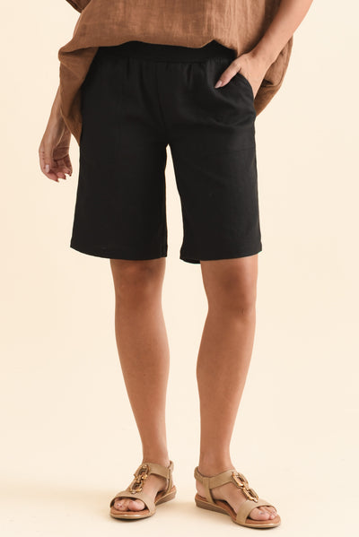 Elka Black Linen Relaxed Shorts