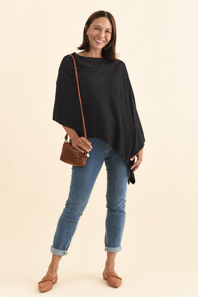Elorie Black Cotton Cashmere Poncho