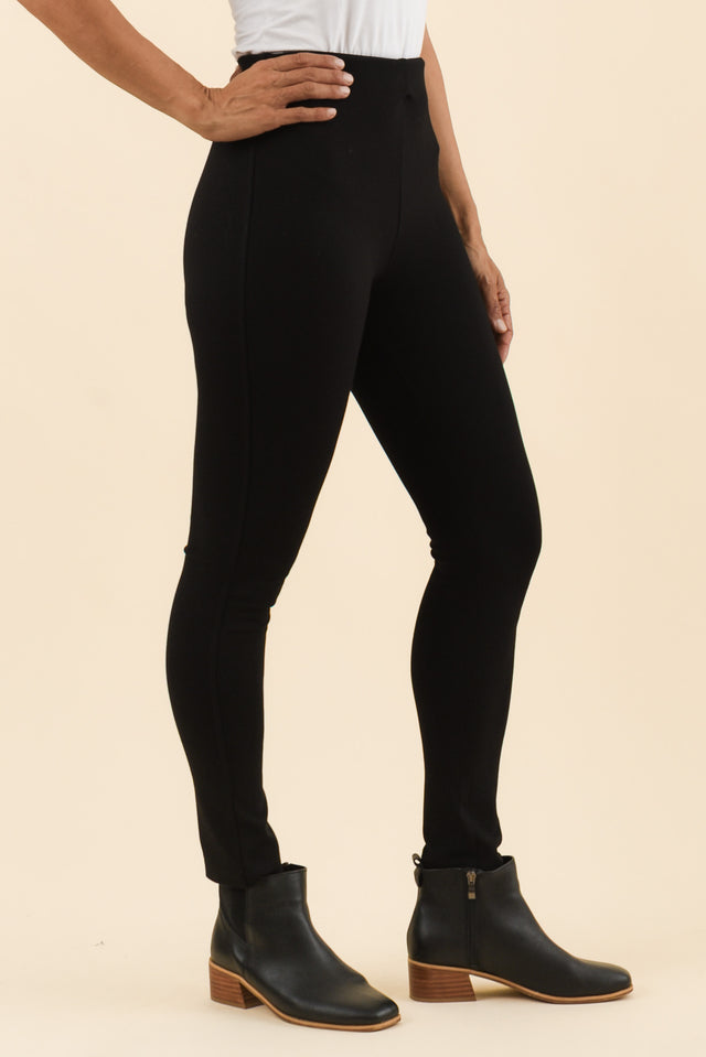 Elsa Black Winter Ponte Pants,Side,Brunette model,alt text|model:Cara image 3
