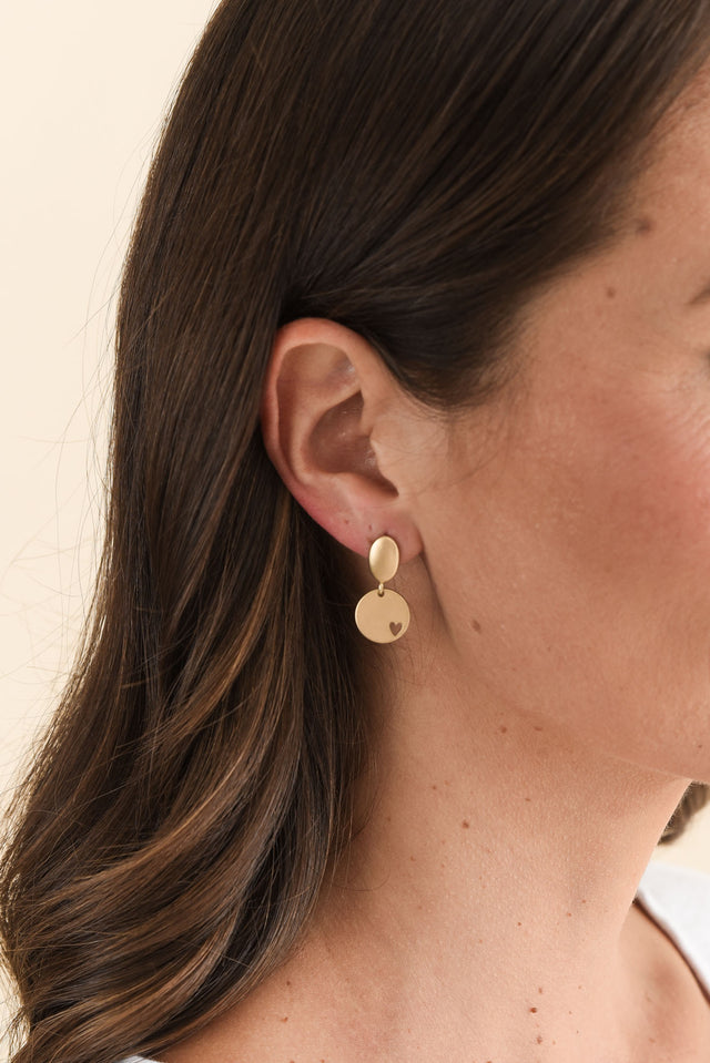 Elsa Gold Heart Disc Earrings image 2