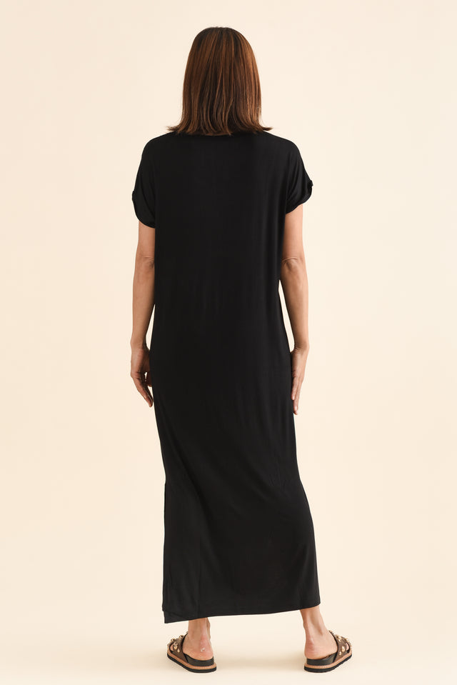Elsie Black Bamboo Dress,Back,Brunette model,alt text|model:Cara image 5