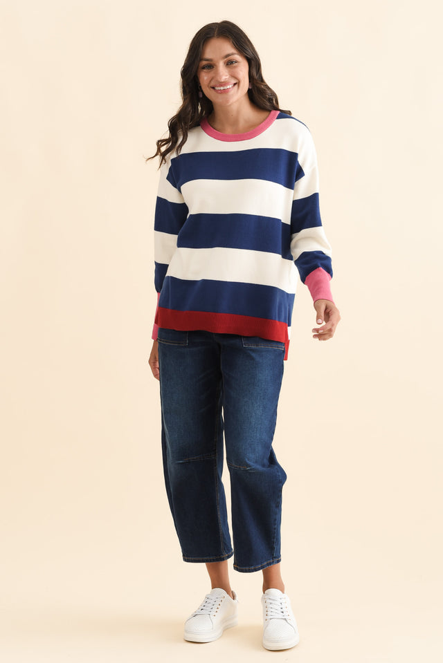 Elvie Blue Stripe Knit Jumper,Brunette model,alt text|model:Brontie image 8