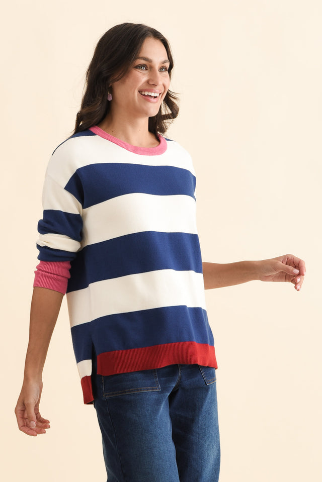 Elvie Blue Stripe Knit Jumper,Brunette model,alt text|model:Brontie image 5