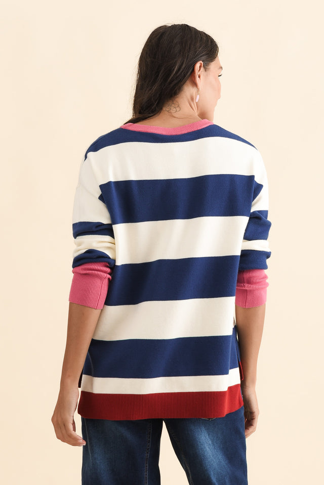 Elvie Blue Stripe Knit Jumper,Brunette model,alt text|model:Brontie image 6