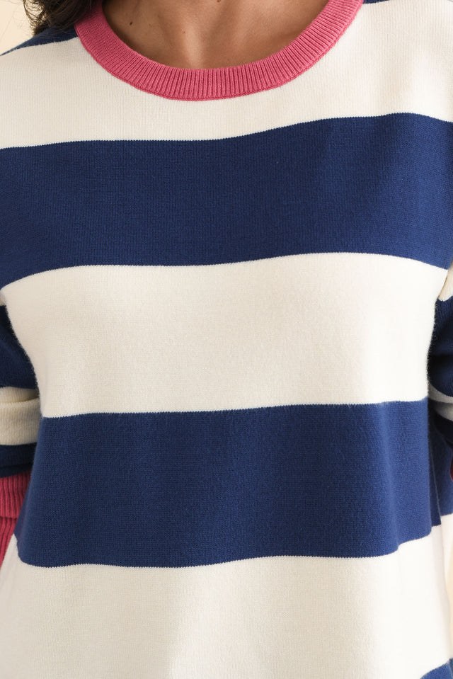 Elvie Blue Stripe Knit Jumper,Brunette model,alt text|model:Brontie image 7