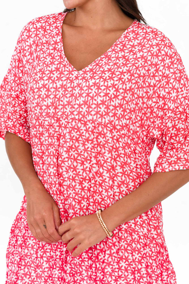 Embry Red Flower Crinkle Cotton Dress