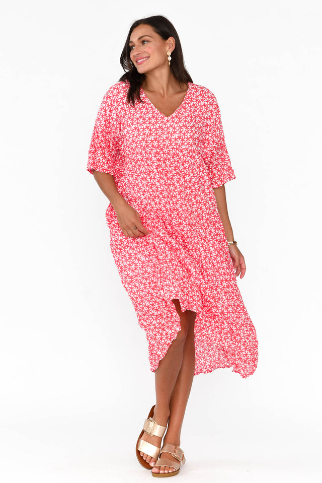 Embry Red Flower Crinkle Cotton Dress