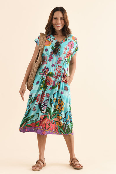 Emoha Blue Floral Tie Dress