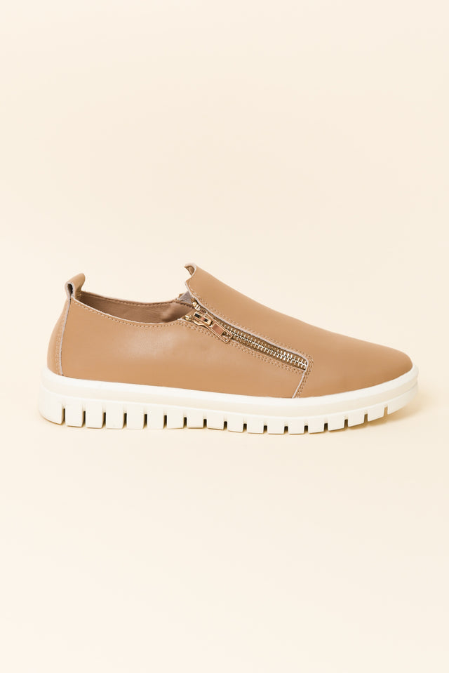 Enjoy Camel Leather Zip Sneaker image 1