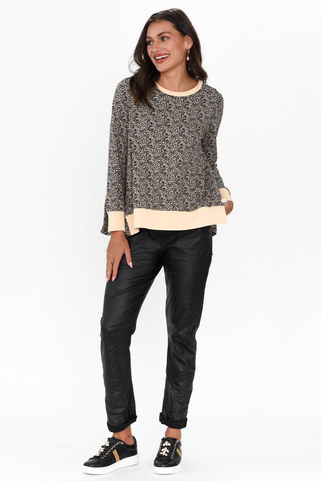 Enora Brown Abstract Cotton Long Sleeve Top image 3