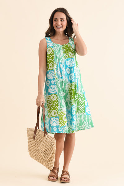 Enya Aqua Heritage Cotton Dress