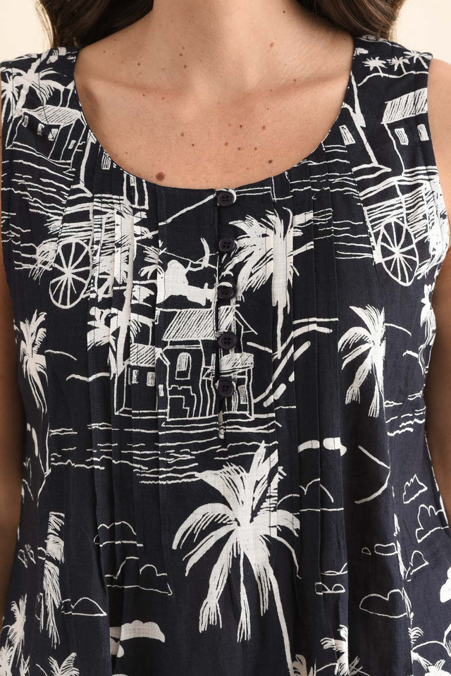Enya Navy Beach Cotton Dress,Detail,Brunette model,alt text|model:MJ image 5