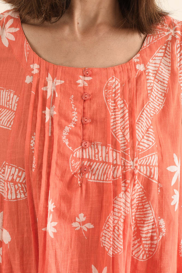 Enya Peach Flower Cotton Dress,Detail,Brunette model,alt text|model:Cara image 5