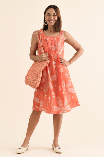 Enya Peach Flower Cotton Dress